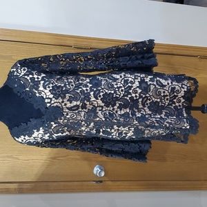 Julian Chang black lace bell sleeve midi dress